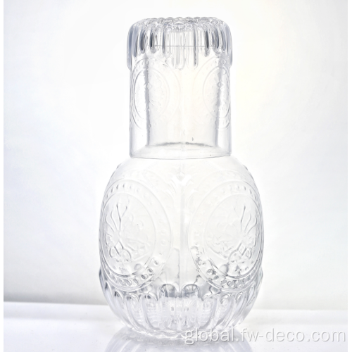 China Stocked embossed glass Bedside Water Carafe Set Supplier